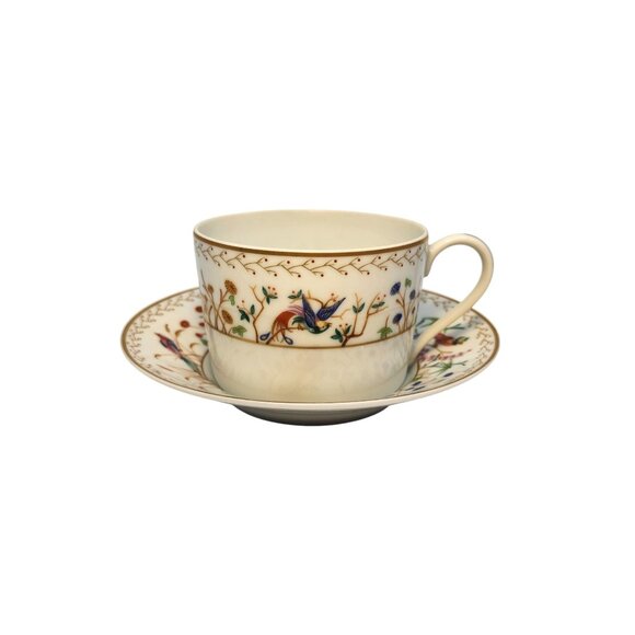 Tiffany & Co. Audubon Pattern Limoges France Flat Tea Cup & Saucer Gold Rim Hand - Picture 6 of 16